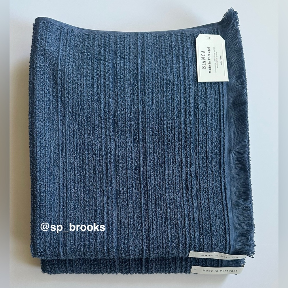 ๐2PC BIANCA Bath Towels - Slate Blue Cotton Boucle Textured Pattern